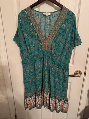 Umgee  Floral V-Neck Short Sleeve Dress
